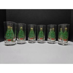 Lot of 6 - HOME INTERIORS 12 OZ. CHRISTMAS TREE TUMBLER GLASSES NIB
